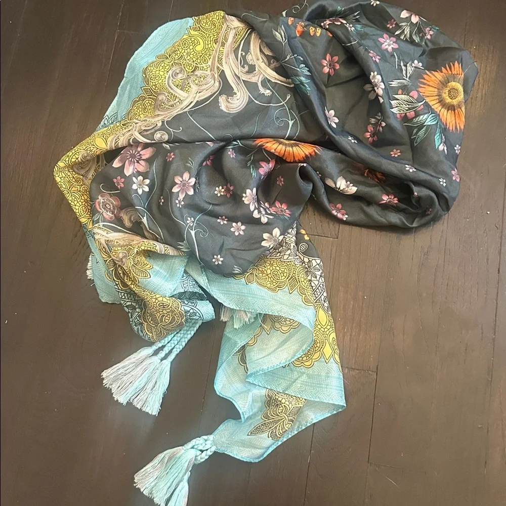 JOHNNY WAS BOTAN SILK SCARF WRAP 44” - Picture 3 of 3